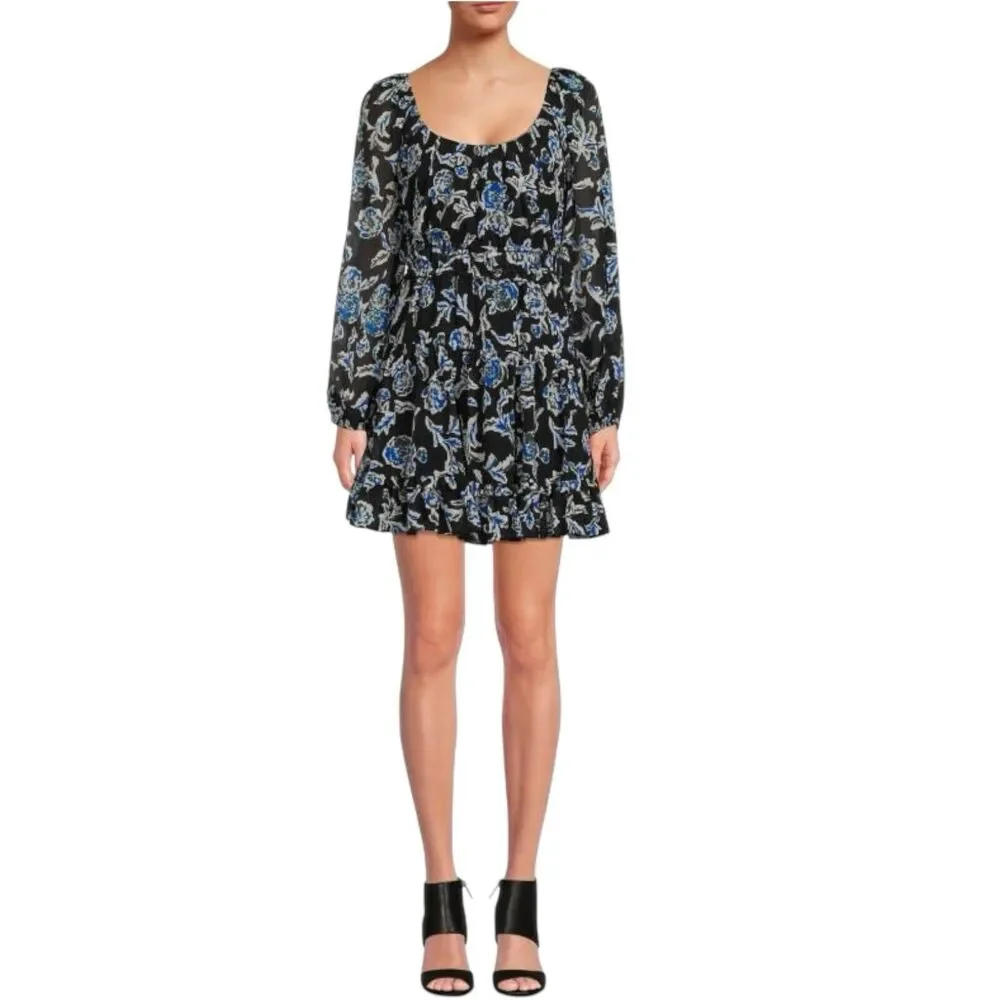 Tanya Taylor Dress WMNS M Black Floral‎ Edita Silk Blend Fit Flare Mini